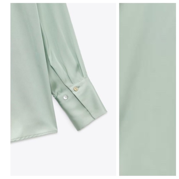 NWT. Zara Light Green Satin Effect Flowy Shirt. Size M. - Picture 3 of 8